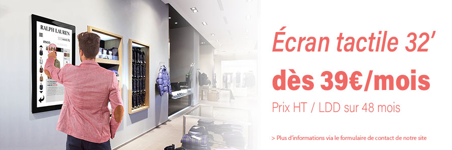 Ecran vitrine grand format HD avec luminosité pour affichage professionnel en journée, écran tactile pour conférence interactives et demonstration, entreprises, agences, commerces