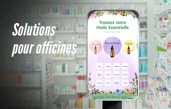 Pharmacie application tactile, gestion boutique dynamique, vente et espace d'attente pour enfant